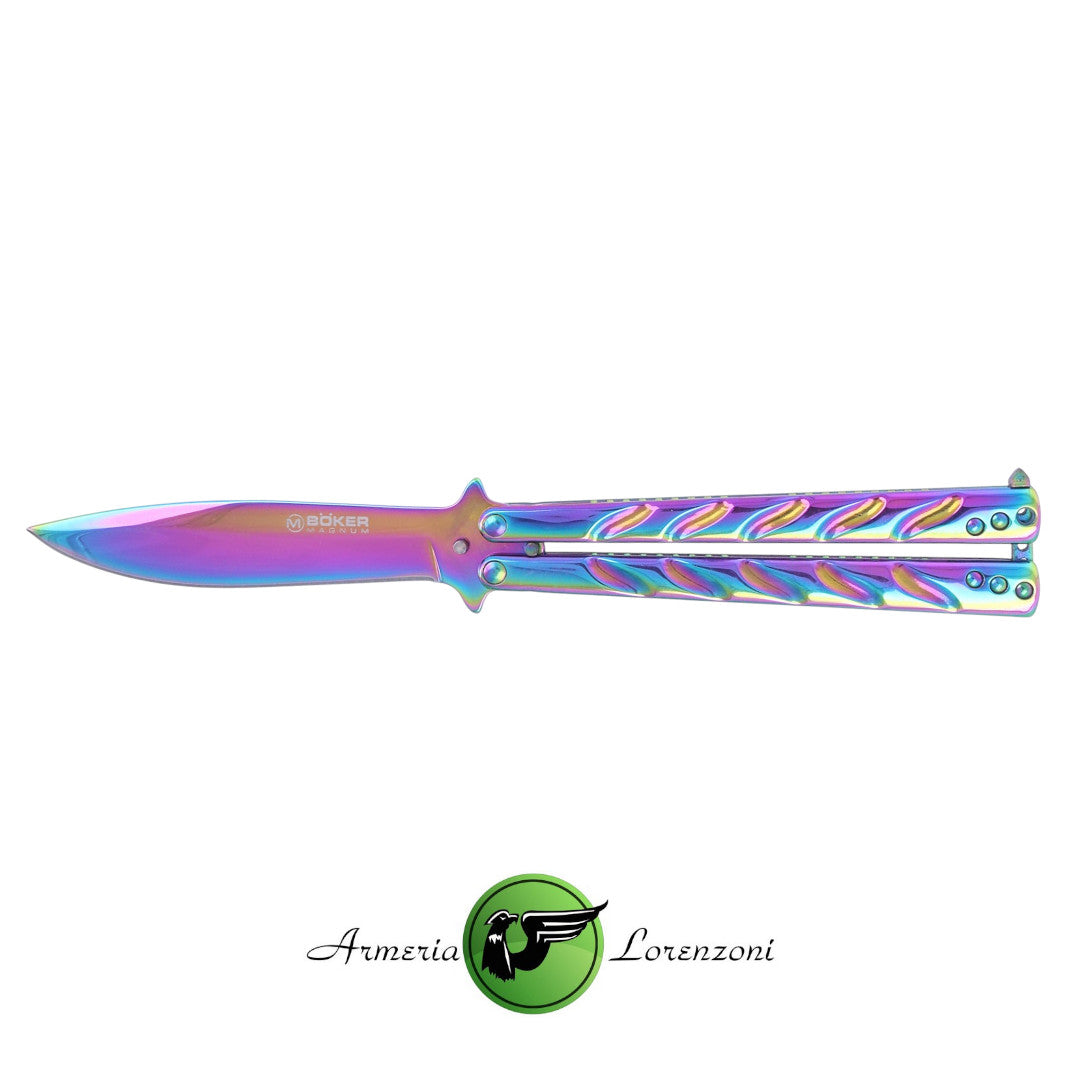 BOKER MAGNUM COLTELLO A FARFALLA BALI SONG RAINBOW 06EX401