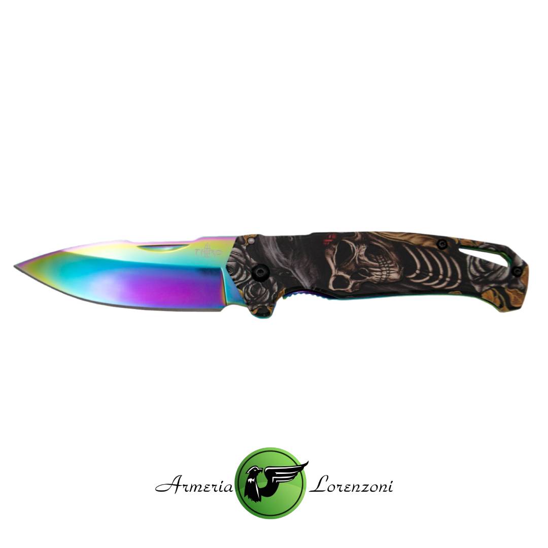 THIRD COLTELLO TATTICO CON LAMA IN ACCIAIO RAINBOW SKULL DESIGN TH-N70W