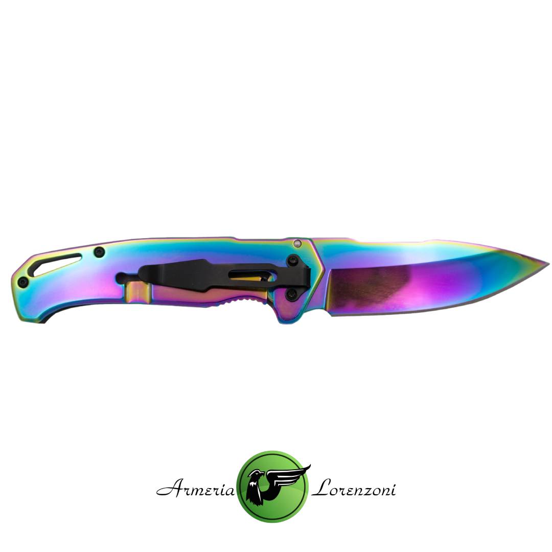 THIRD COLTELLO TATTICO CON LAMA IN ACCIAIO RAINBOW SKULL DESIGN TH-N70W